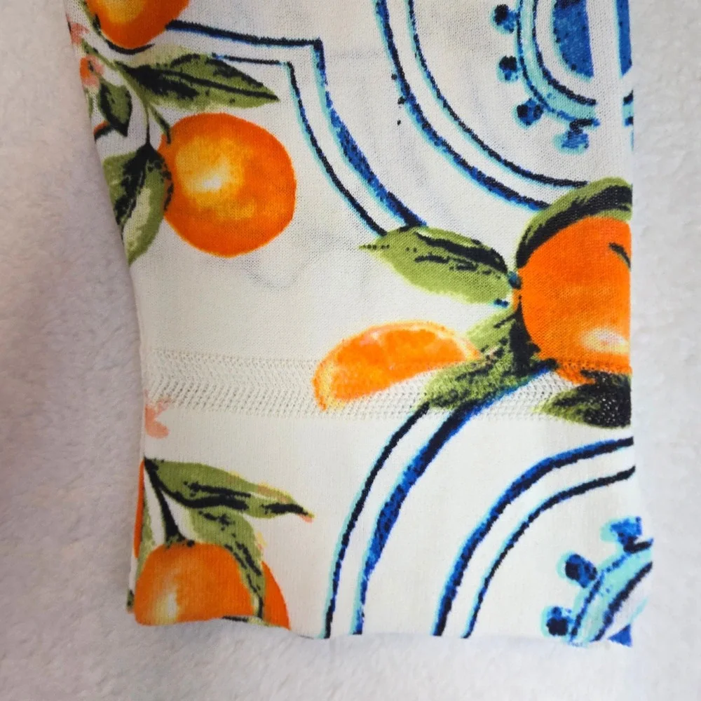 Chicos 4 Orange Citrus Fruit Open Front Kimono Jacket Cotton Blend Tropical XXL